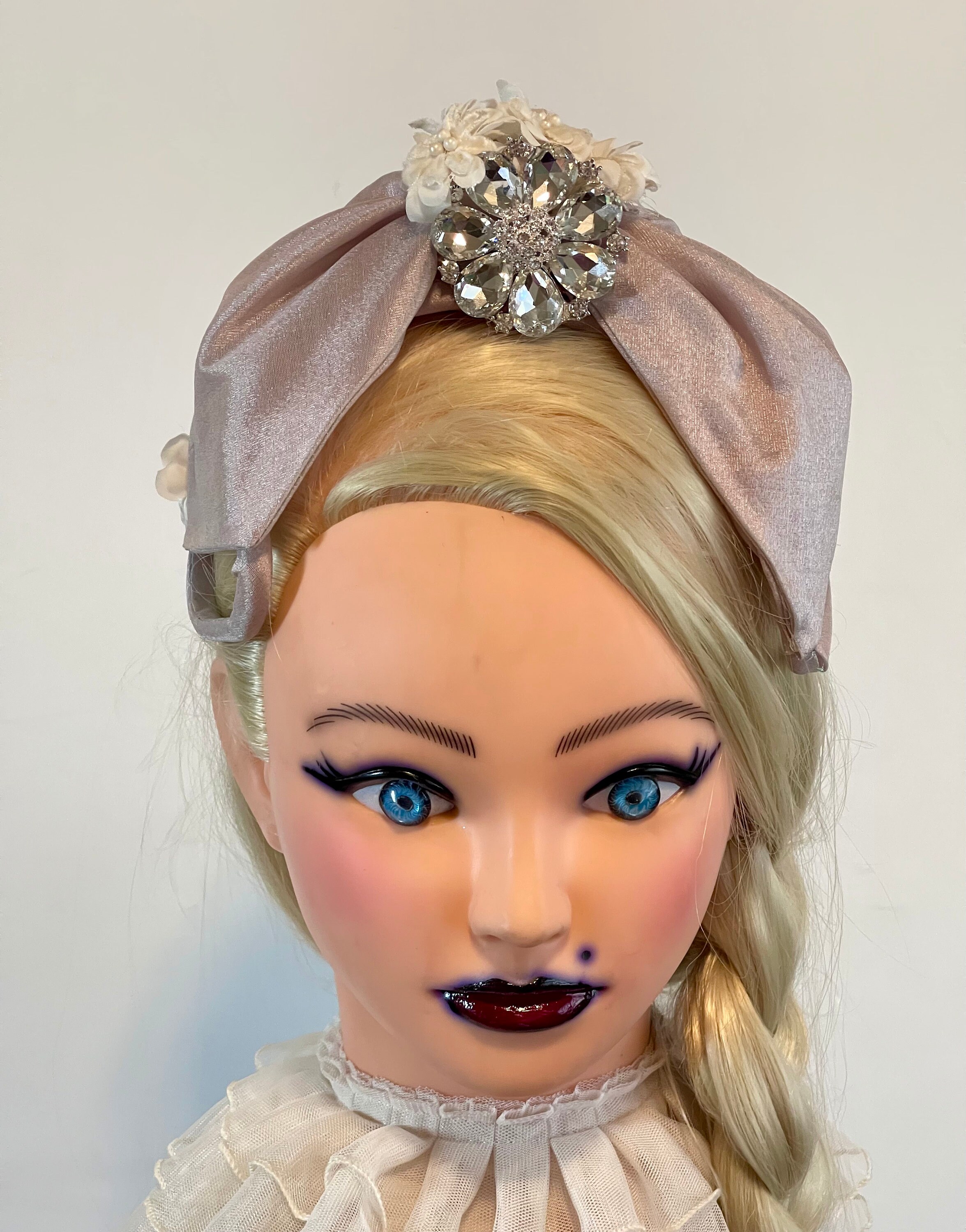 Rhinestone Rim Flower Bow Dressy Hat Vintage Bow Hat Large Rhinestone Flowers Head Piece - Etsy main image 2