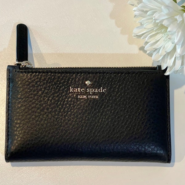 Kate Spade Black Leather New Morgan Small Slim Bifold Wallet New York