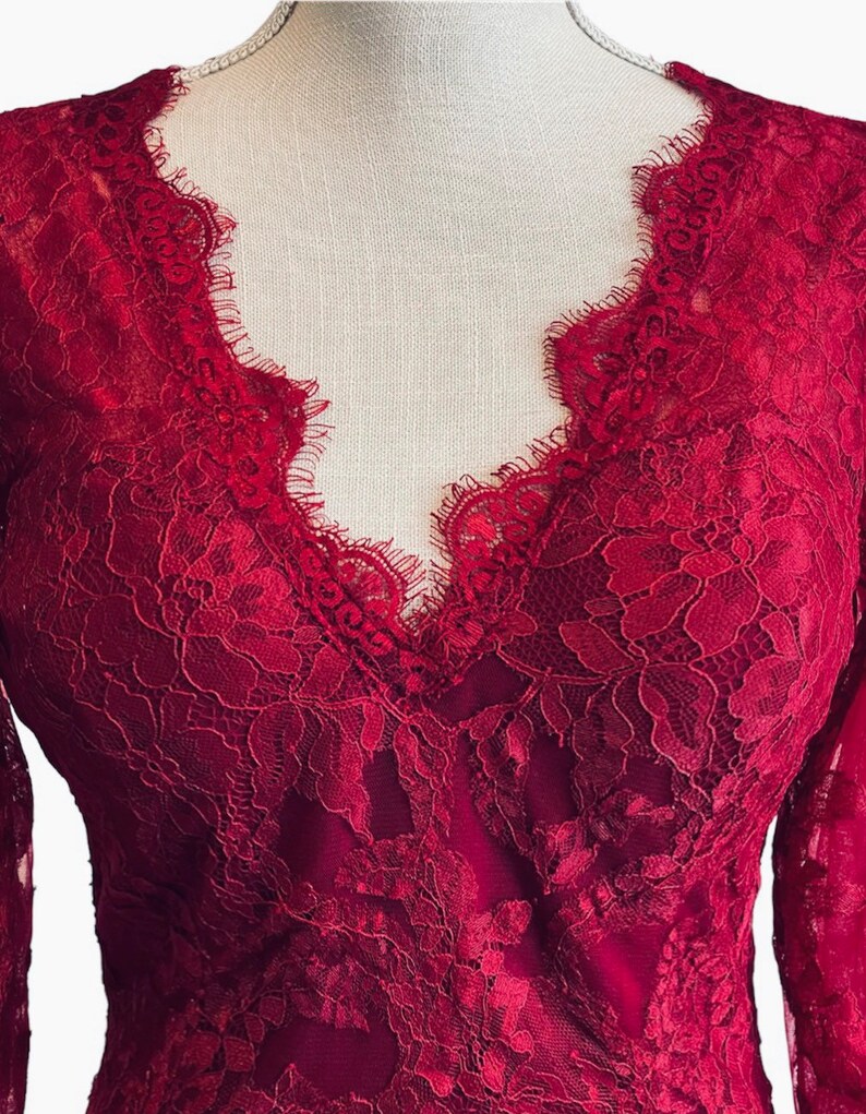 Jjs House Burgundy Red French Lace Formal Special Occasion Long Dress