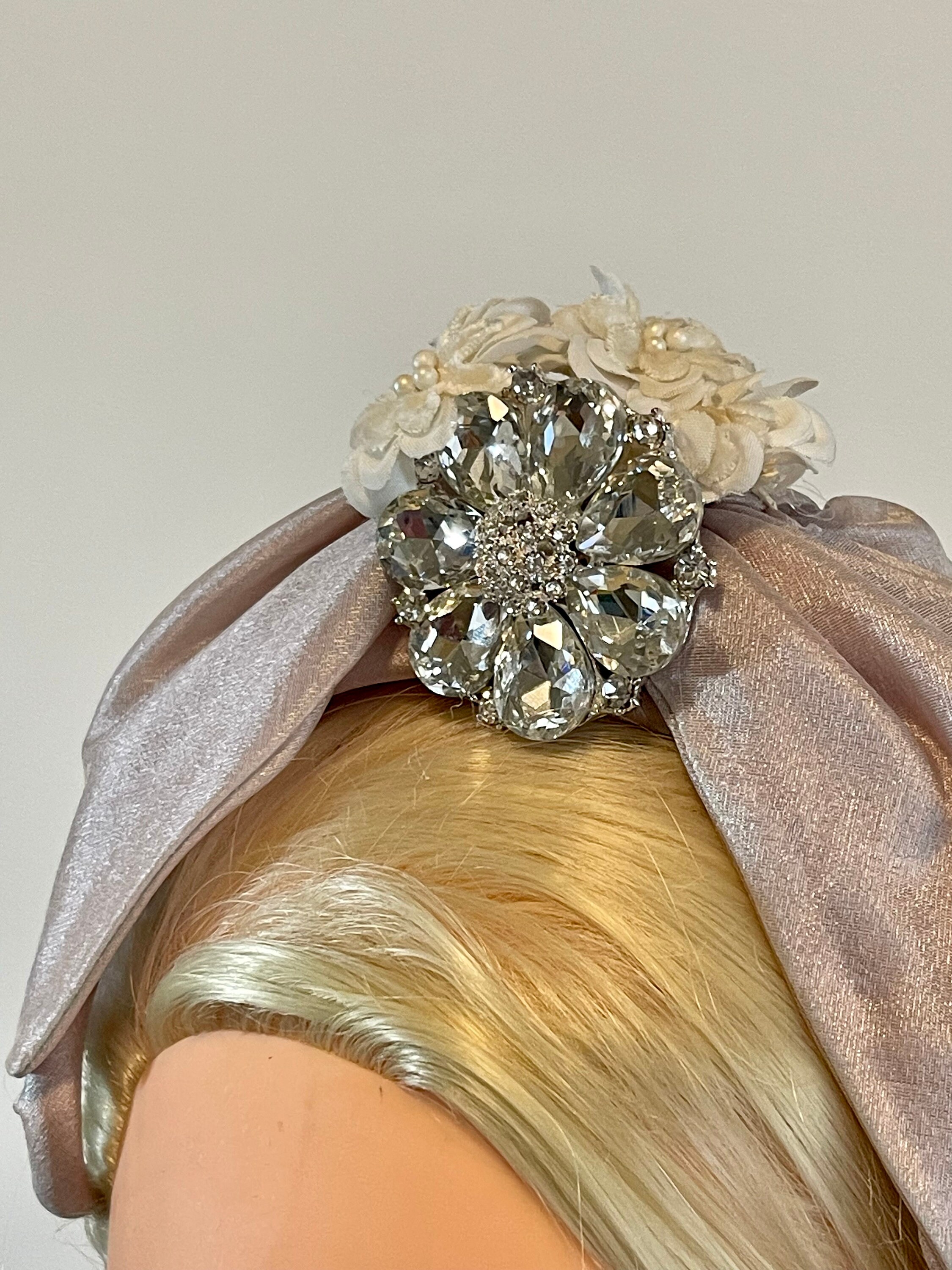 Rhinestone Rim Flower Bow Dressy Hat Vintage Bow Hat Large Rhinestone Flowers Head Piece - Etsy main image 3