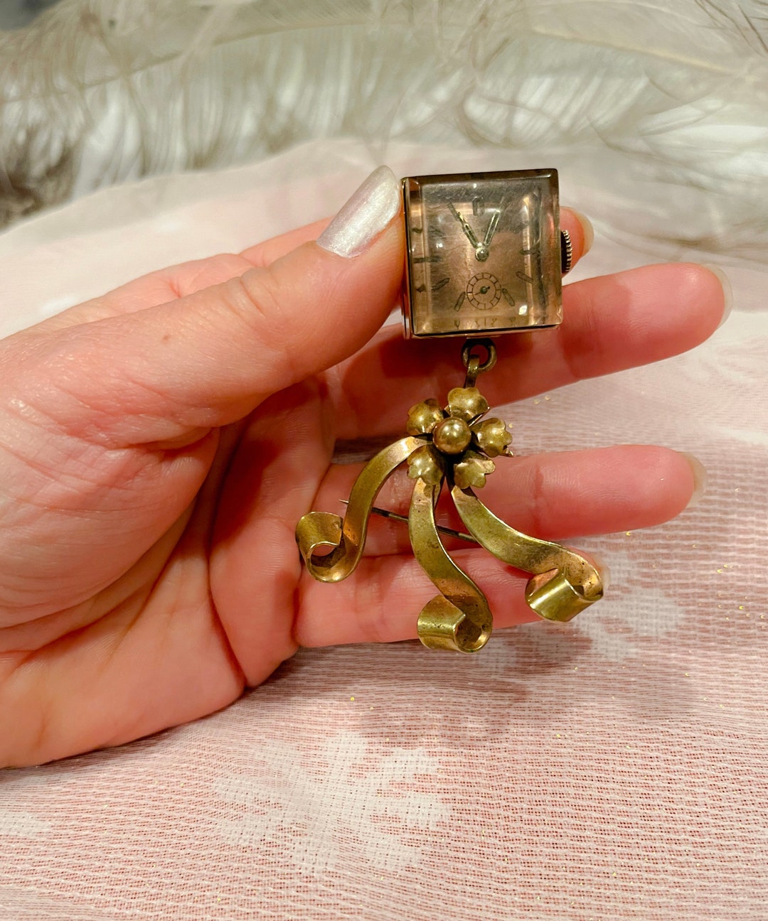 Harman Antique Vintage 10K Gold Filled Watch Pin Brooch Flower Winder ...