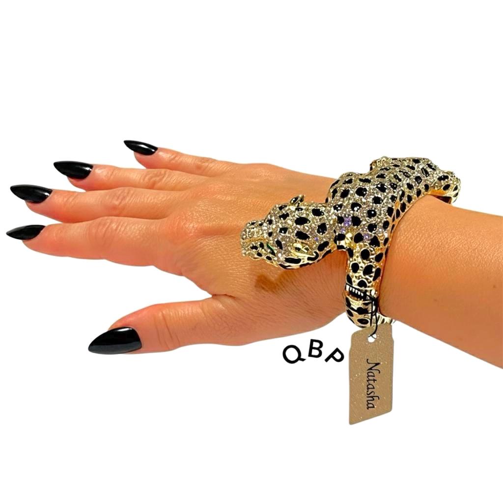 Natasha Couture Leopard Bangle Bracelet – 3D Rhinestone Panther