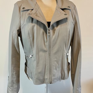 Women’s Vintage Guess Light Gray Detachable Hoodie Faux Leather Washable Jacket