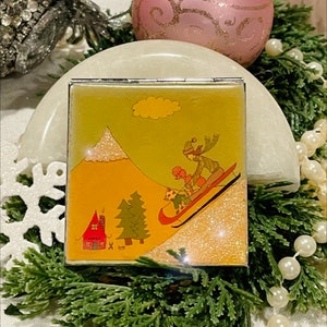 Vintage Girl & Dogs on Sled Snow Scenery Cosmetic Compact Mirror.