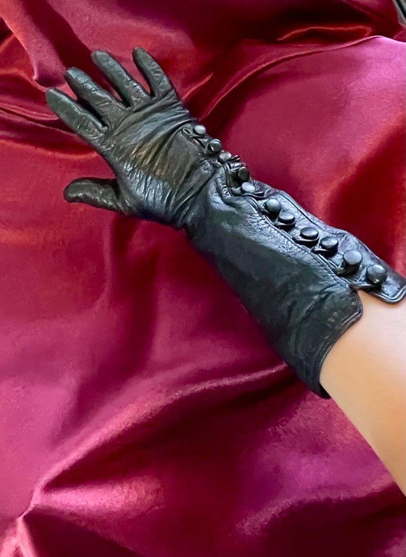 Neiman Marcus Silk Leather Black Formal Gloves Vin