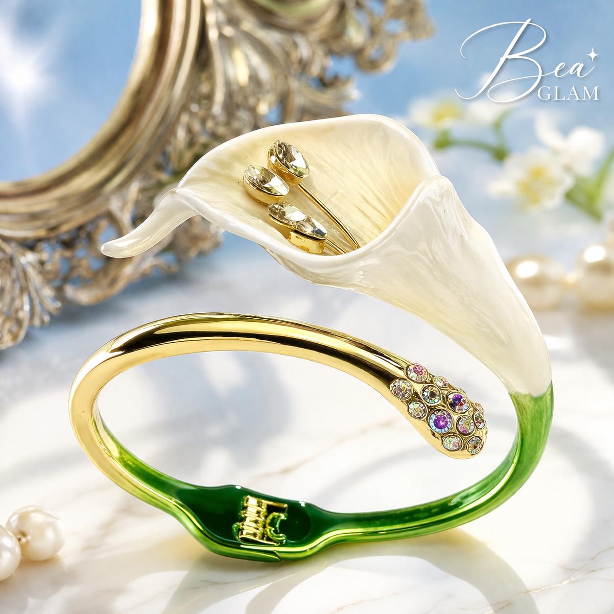 Betsey Johnson Iridescent White and Green Calla Lily Necklace,Earring,&Bracelet Betsey Johnson Calla Lily Set Price | TikTok main image 2