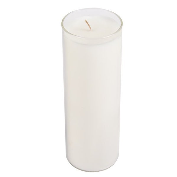 Indoor/Outdoor White Unscented Candle in a Clear Glass Cylinder Jar, 8.46in Tall