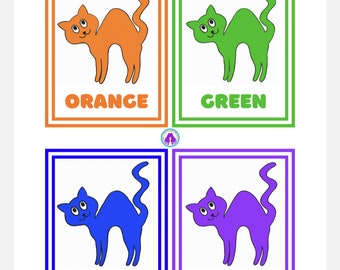 Halloween Colored Cats Flashcards!