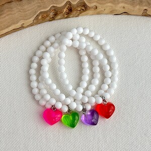 White Jade Stretch Bracelet Colorful Jelly Gummy Heart Charms