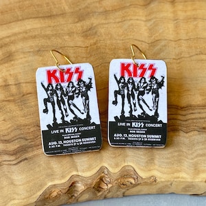 Kiss Concert Poster | Wood Dangle Jewelry | Handmade Earrings