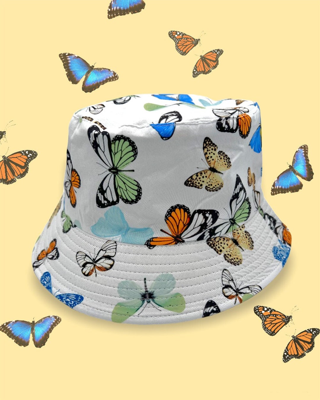 Vintage Style Butterfly Print / Black Reversible Bucket Hat - Etsy