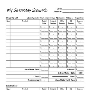 Saturday Scenario Couponing Worksheet (Dollar General)