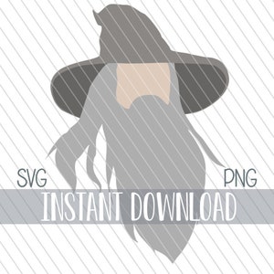 LOTR Gandalf SVG PNG, Archivo de corte digital para Cricut, Espacio de diseño, Cameo de silueta, Sublimación