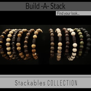 Natural Gemstone & Wood Beads Stackable Men and Women Handmade Stretch Bracelets | Build-Your-Own-Stack | Layering Boho Beaded Bracelet Sets