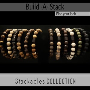 Natural Gemstone & Wood Beads Stackable Men and Women Handmade Stretch Bracelets | Build-Your-Own-Stack | Layering Boho Beaded Bracelet Sets