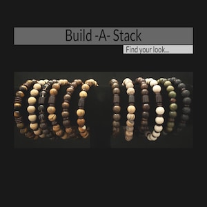 Natural Gemstone & Wood Beads Stackable Men and Women Handmade Stretch Bracelets | Build-Your-Own-Stack | Layering Boho Beaded Bracelet Sets
