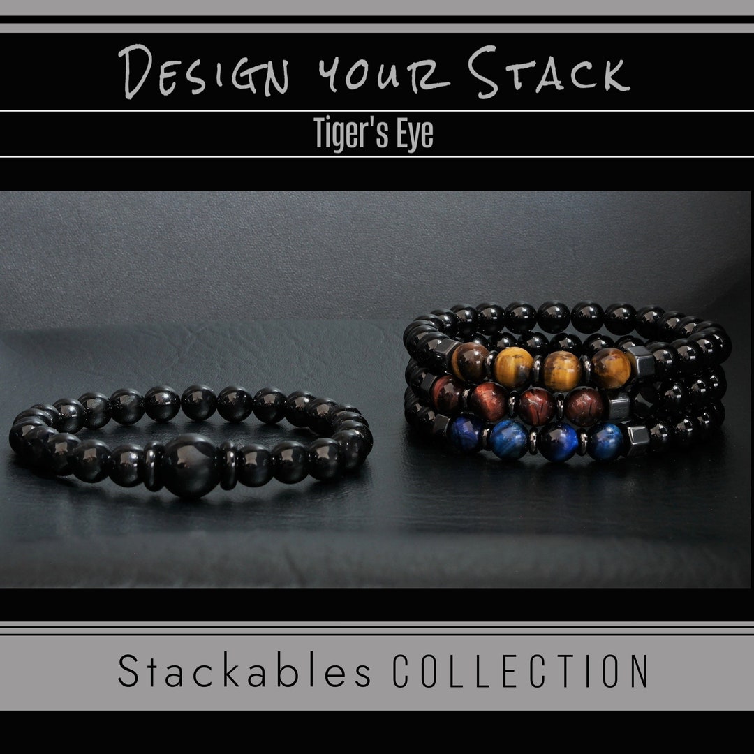 Mens Bead Bracelets Natural Gemstone Bracelet Set Build Your Stack Onyx