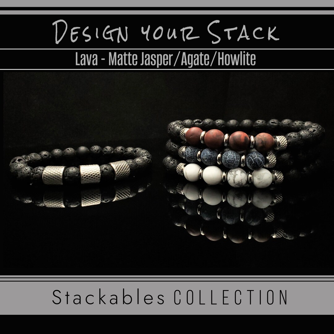 Build Your Stack Mens Bead Bracelets Natural Gemstones Stretch Bracelet