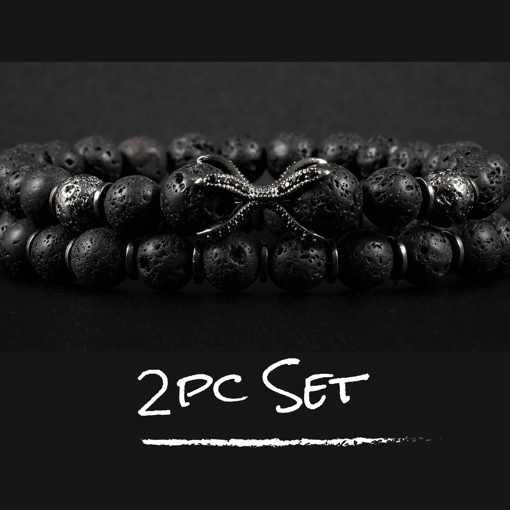 Mens Dragon Claw Lava Bead Bracelet Set: Hematite Strength Jewelry (2pc)