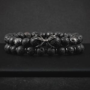 Mens Dragon Claw Beaded 2pc Bracelet Set - Natural Gemstone Handmade Stretch Bracelets | Lava - Hematite | Strength, Protection & Courage