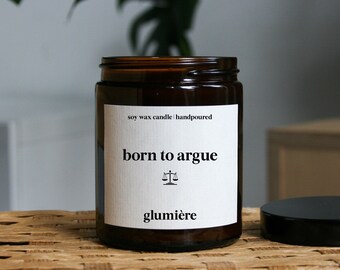 Law student gift candle with the saying "born to argue", gift for law students - soy candle for lawyers - motivation