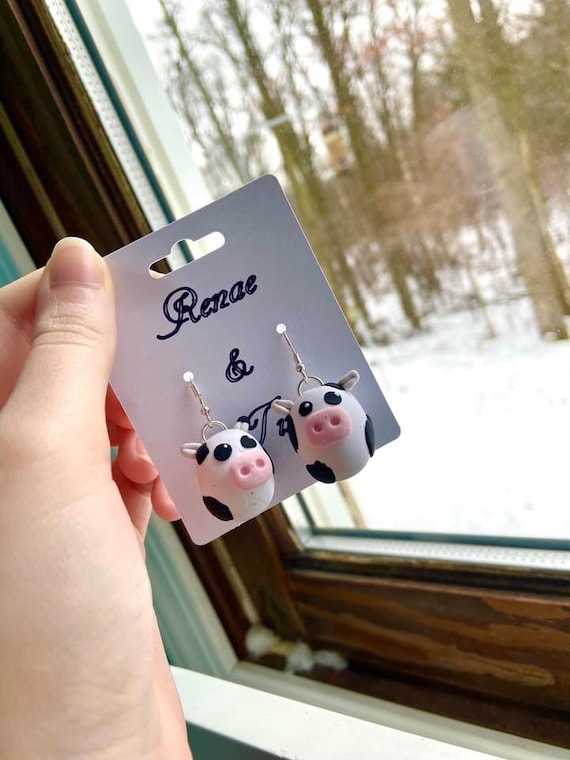 Polymer Clay Cow Earrings