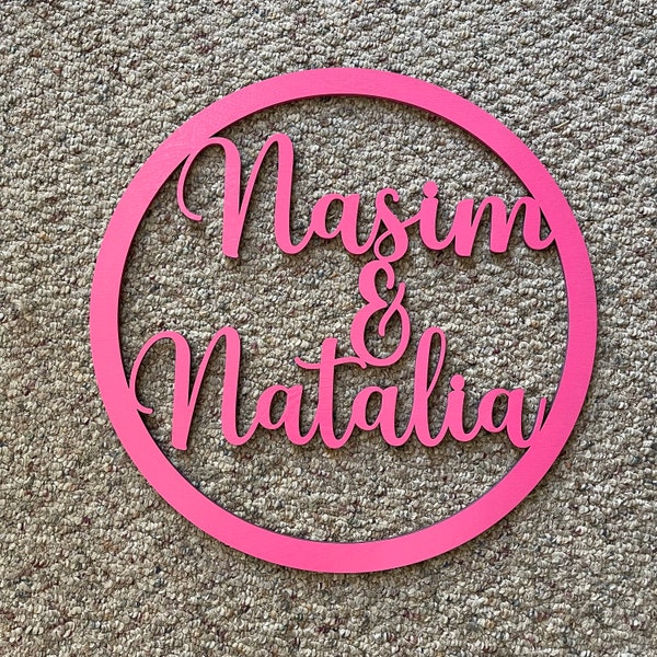 Personalized Circle Name Sign - Various Sizes, Wooden Name Sign, Custom Wedding Sign, Custom Name Sign, Wood Name Sign, Couples Sign Door