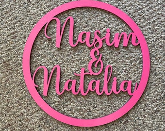 Personalized Circle Name Sign - Various Sizes, Wooden Name Sign, Custom Wedding Sign, Custom Name Sign, Wood Name Sign, Couples Sign Door