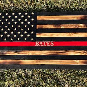 Thin Red Line Flag, Redline Flag, Fire fighter,Charred Wooden Flag, Personalized thin Red line flag, Engraved Rustic Wood flag, Carved flag