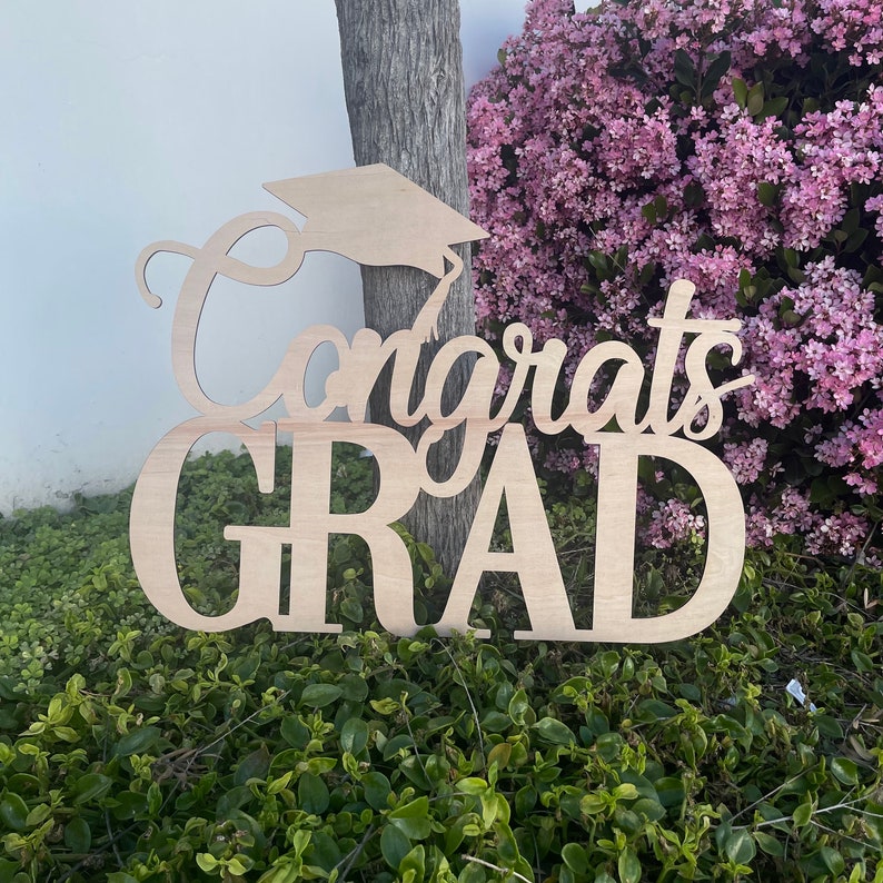 Wording Grad Congrats Grad Wooden Sign | Graduation Party Decor - Etsy