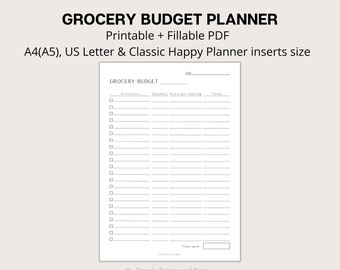 Printable Grocery Budget Planner: Fillable PDF, A4, US Letter