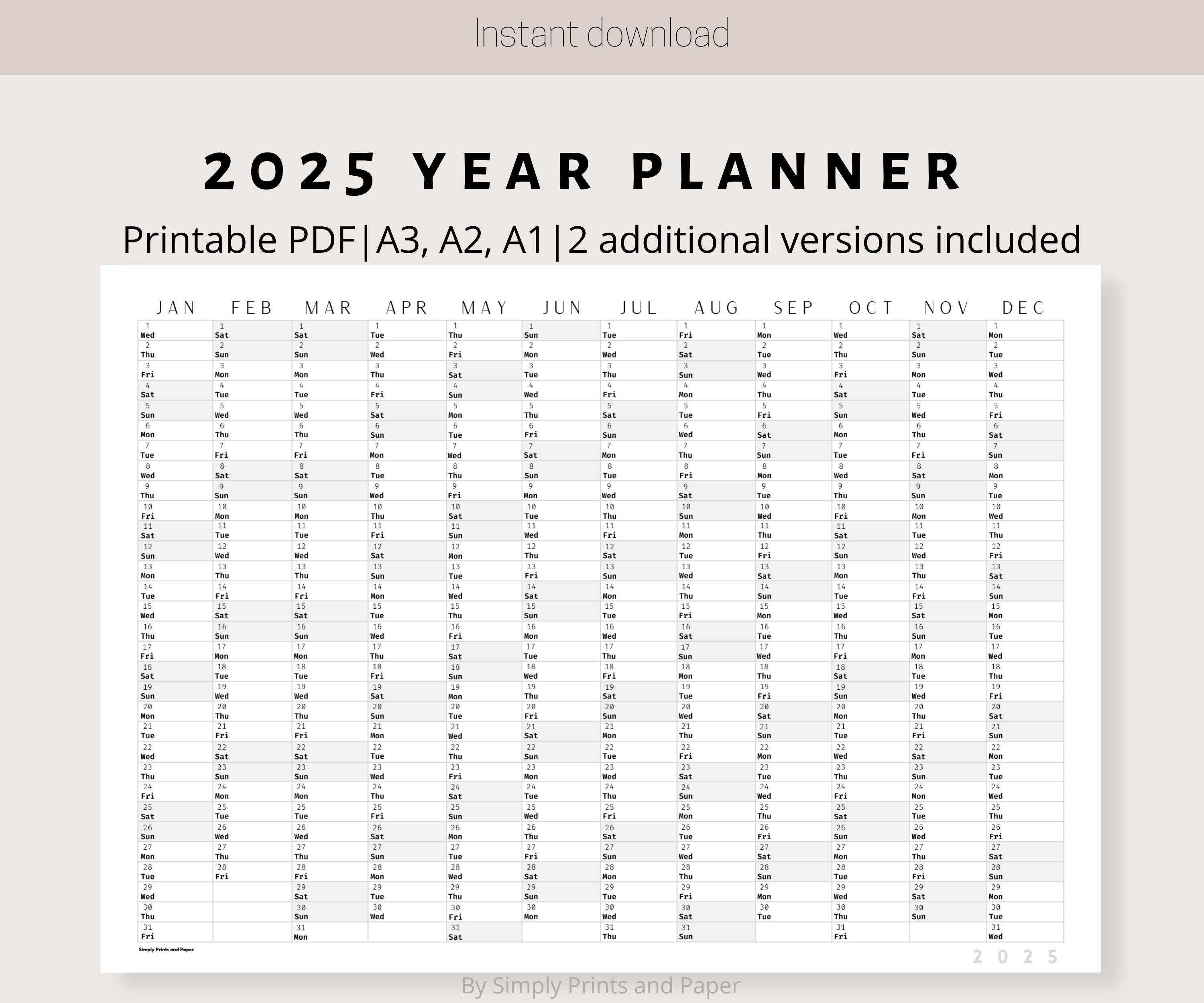 Printable Wall Calendar 2025