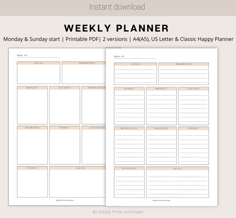 Weekly Planner Printable, Editable Weekly Schedule, Week at a Glance ...