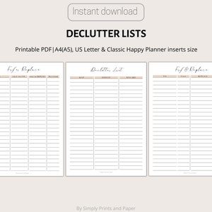 Conjunto de 3 listas de desorden, planificador de desorden imprimible, planificador de presupuesto de reparaciones y reparaciones, A4, carta de EE. UU., inserciones clásicas de Happy Planner