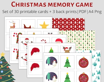 Christmas Memory Game, Printable Christmas Matching Game, Kids Memory Card Game, Digital Download
