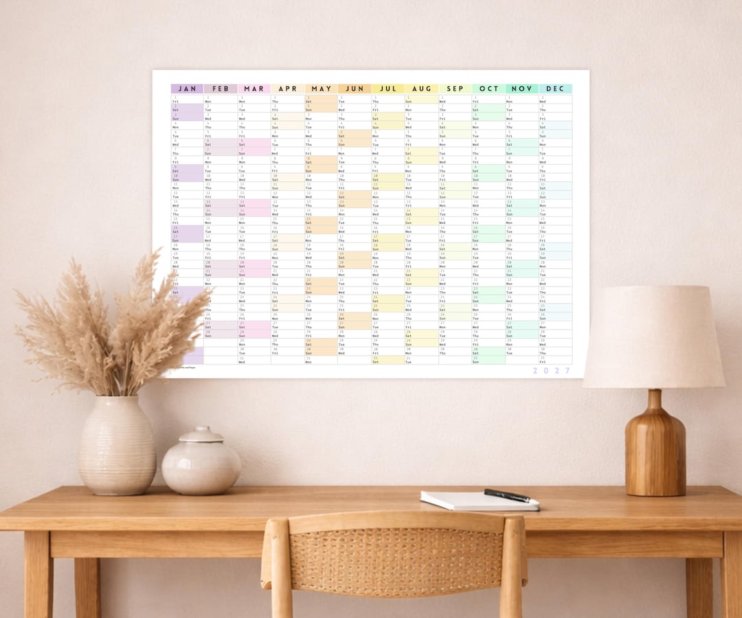 2027 Wall Calendar Printable A1 A2 A3 | Pastel Year at a Glance - Etsy