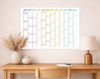 Utskrivbar väggkalender 2027 A1 A2 A3 | Pastellfärgat år i korthet