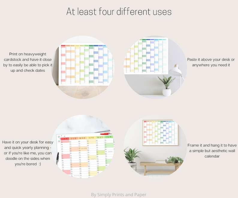2024 Colorful Wall Calendar Printable Yearly Planner Large Wall ...