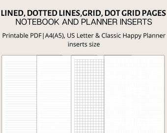 Lined, Dotted, Grid Paper: Planner/Journal Inserts (PDF)