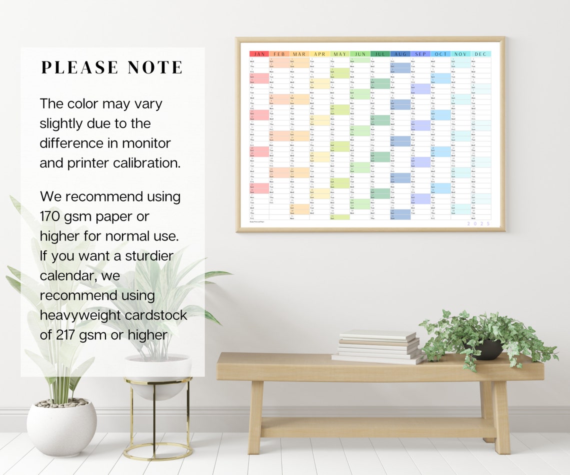 2025 Colorful Wall Calendar Printable Yearly Planner Large Wall ...