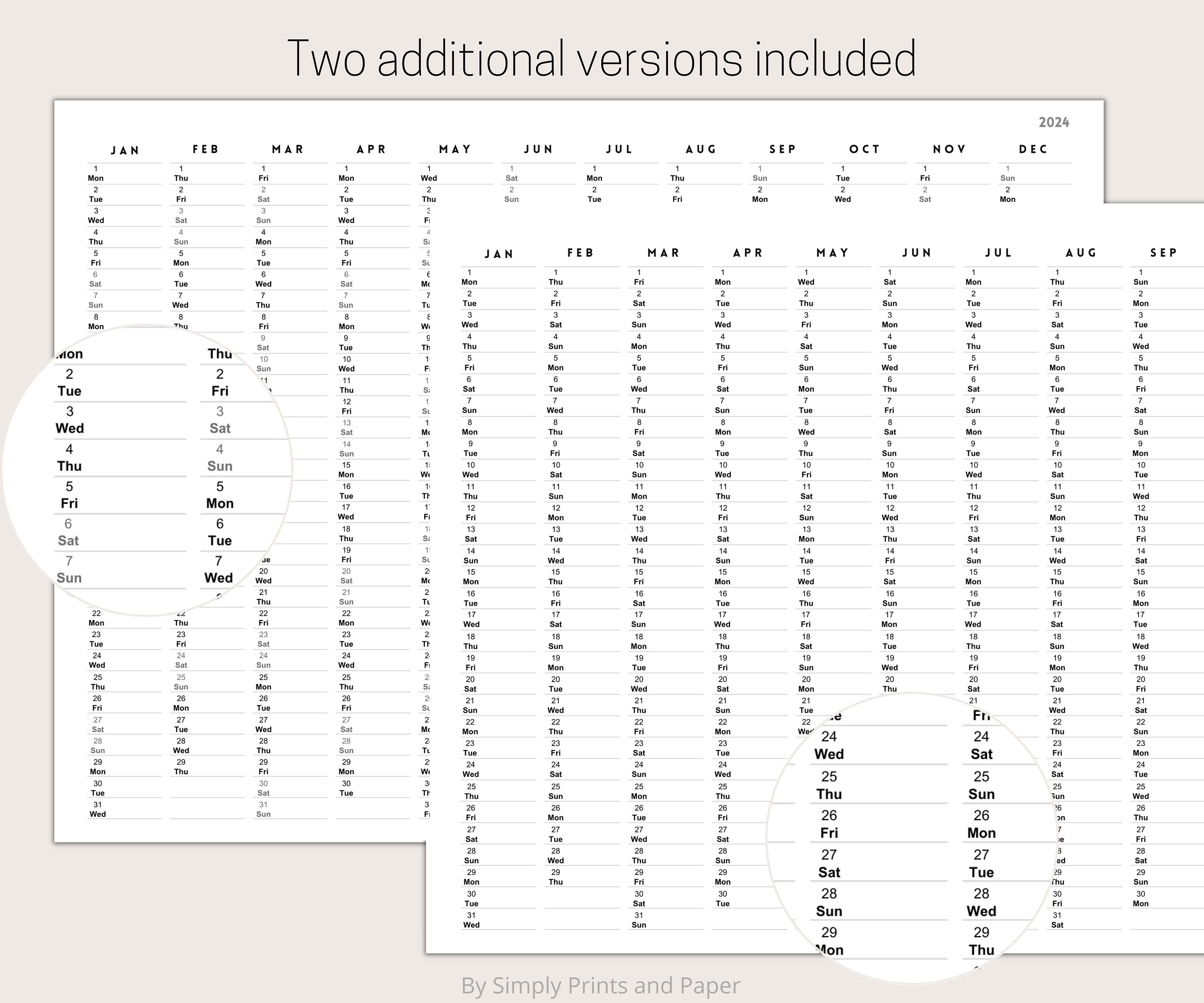 2024 Minimalist Wall Calendar Printable Yearly Planner Black &amp; White ...