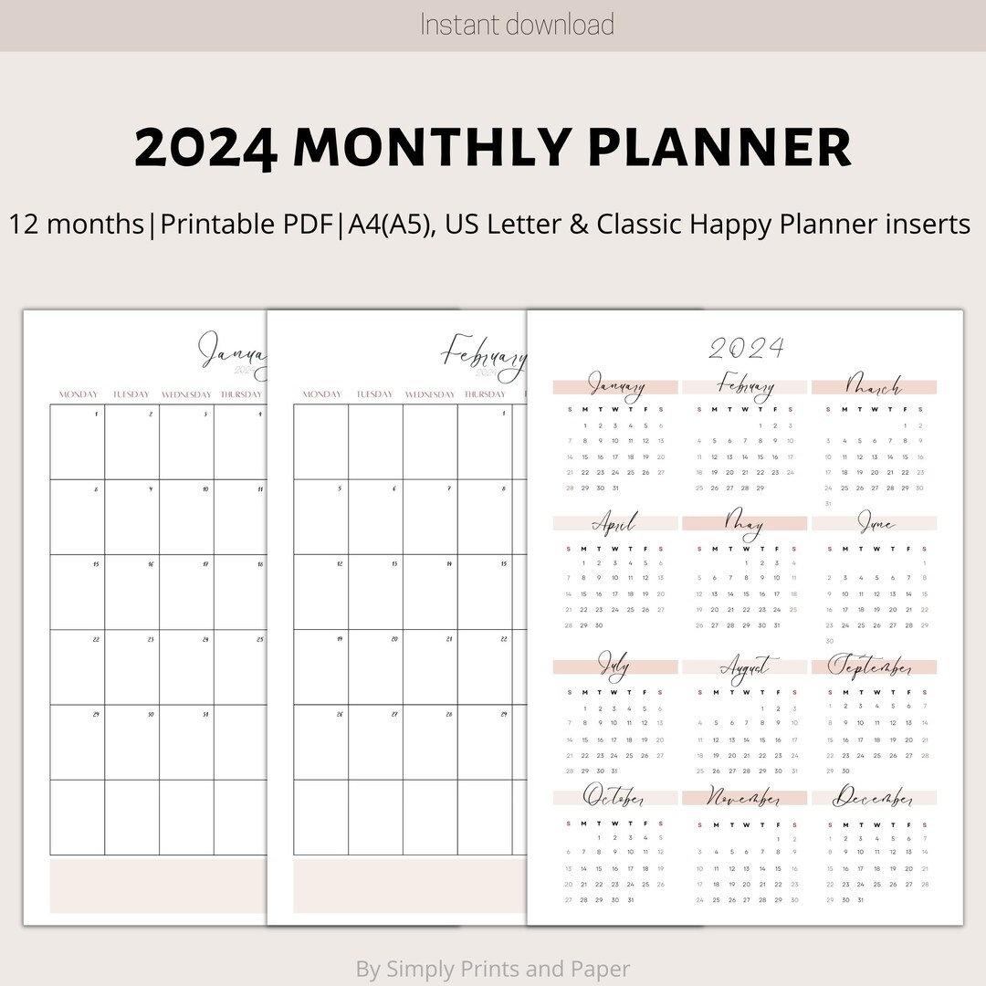 2024 Planner Year at a Glance Calendar Monthly Printable Calendar PDF ...