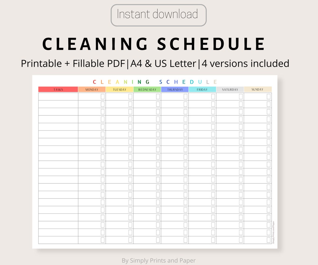 Schedule College Life Printable Cleaning