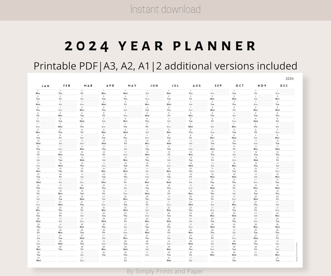 2024 Minimalist Wall Calendar Printable Yearly Planner Black & White ...