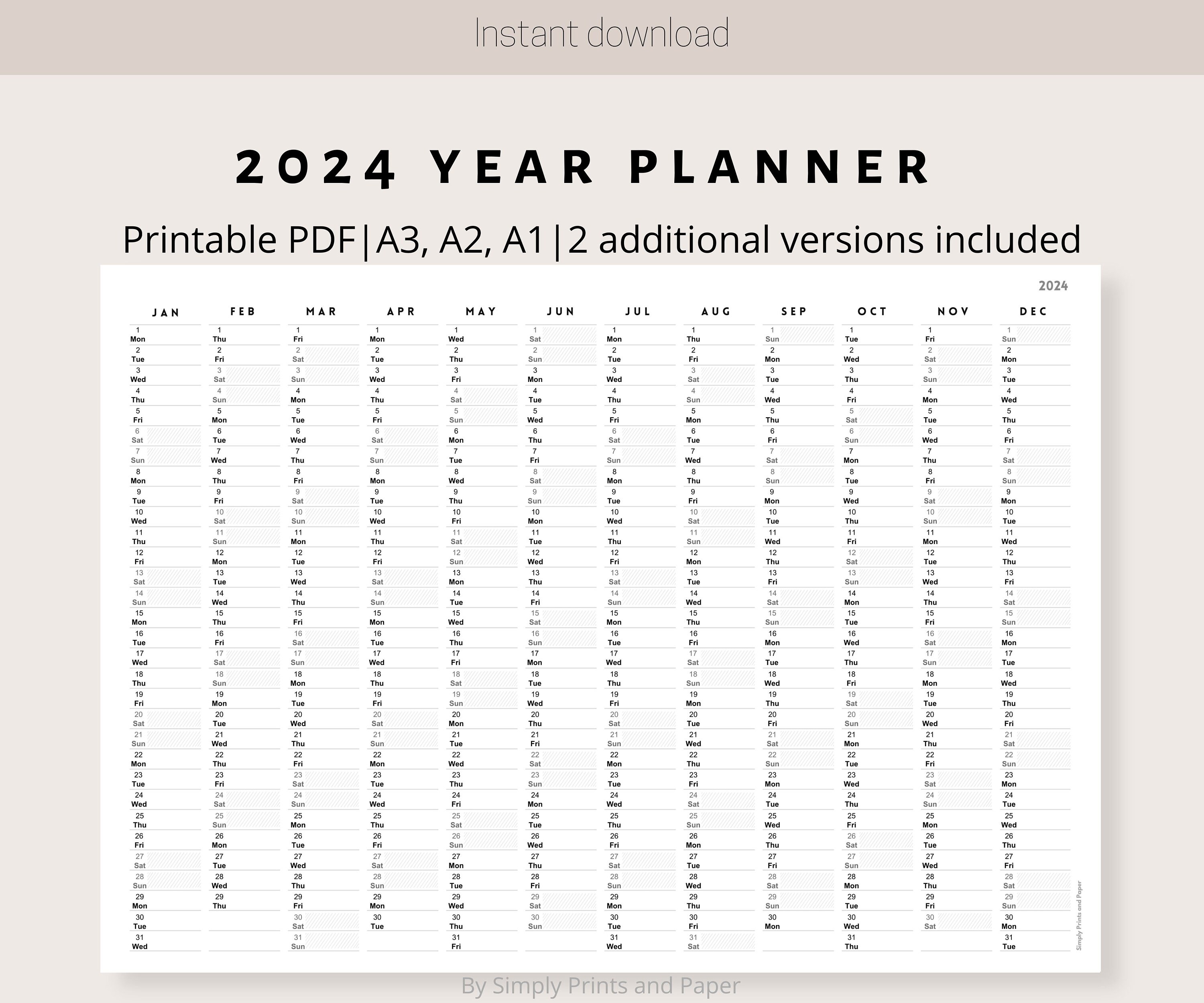 2024 Minimalist Wall Calendar Printable Yearly Planner Black & White ...