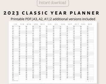 2023 Classic Wall Calendar | Printable Yearly Planner | Black & White Large Wall Calendar Print | A3, A2, A1 | Annual Planner | Horizontal