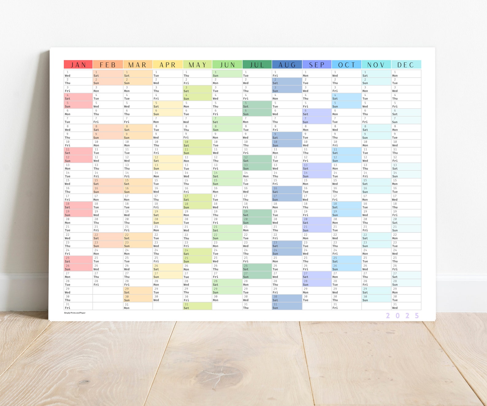 2025 Colorful Wall Calendar | Printable Yearly Planner | Large Wall ...