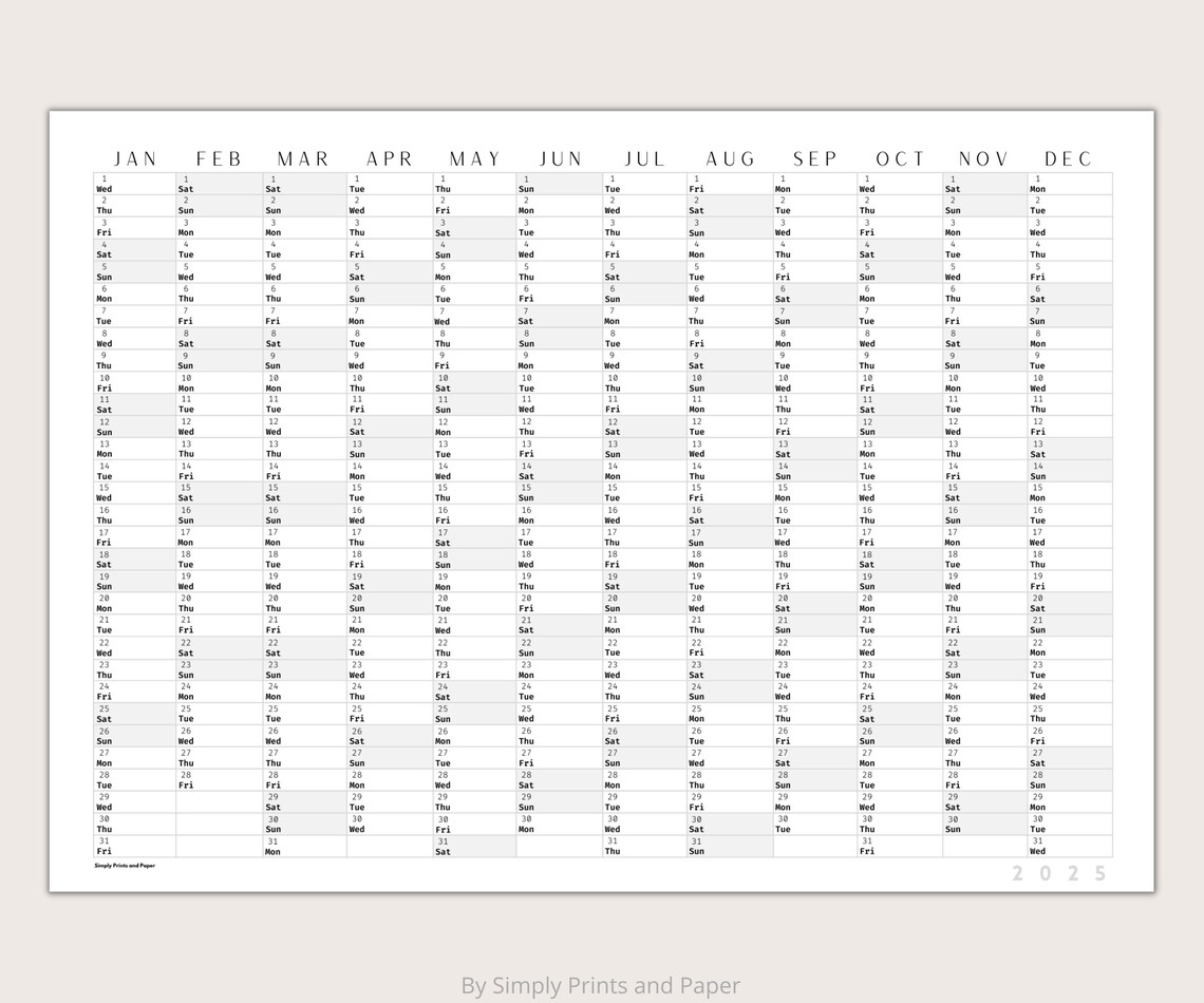 2025 Classic Wall Calendar Printable Yearly Planner Black & White Large ...