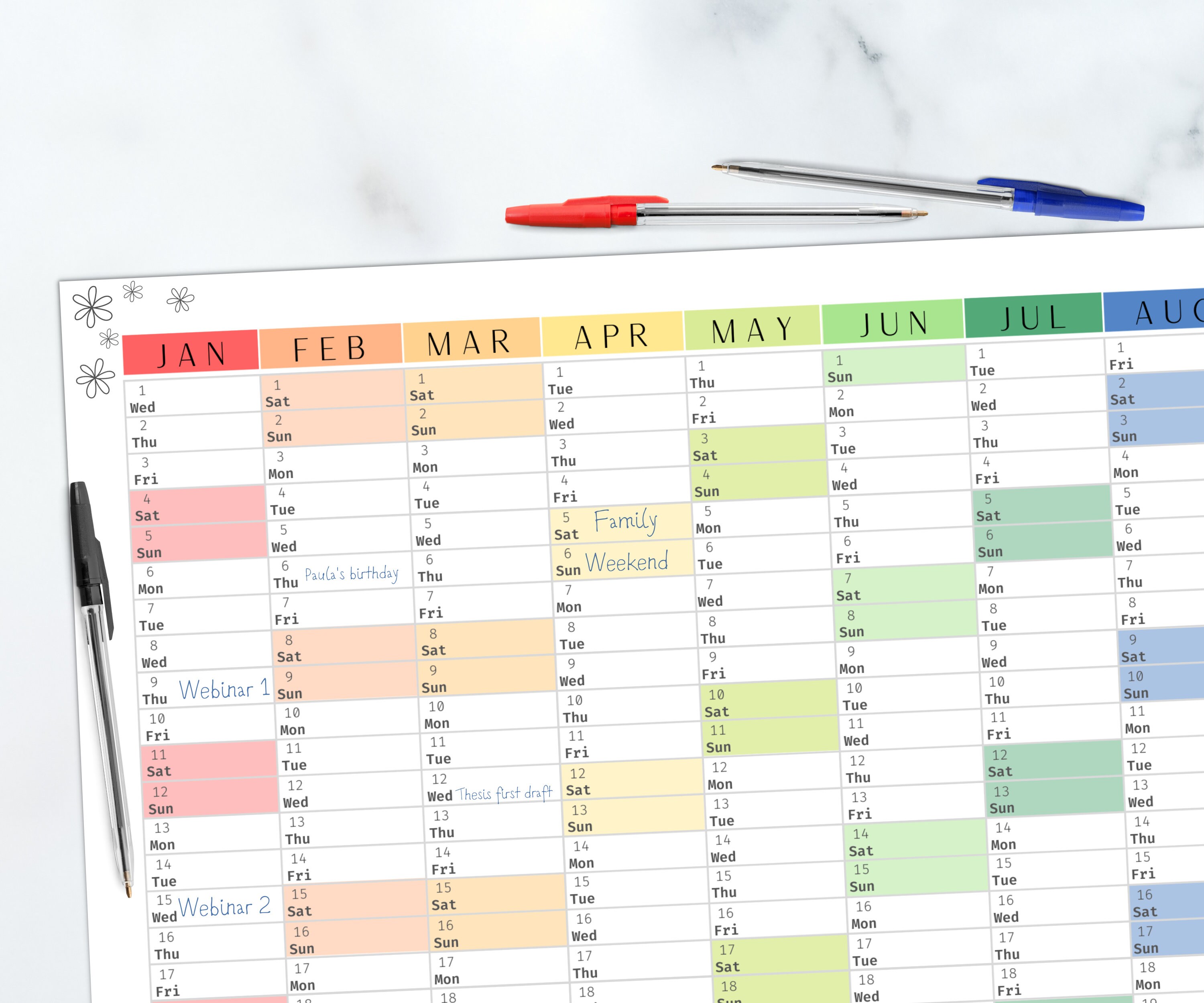 2025 Colorful Wall Calendar | Printable Yearly Planner | Large Wall ...