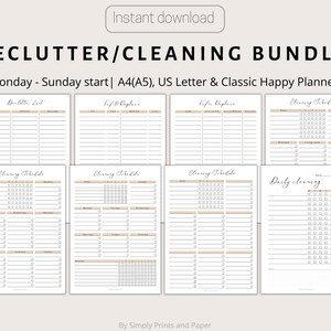 Household Cleaning Schedule Bundle, Printable Declutter List, Daily Weekly Monthly Cleaning Planner, PDF